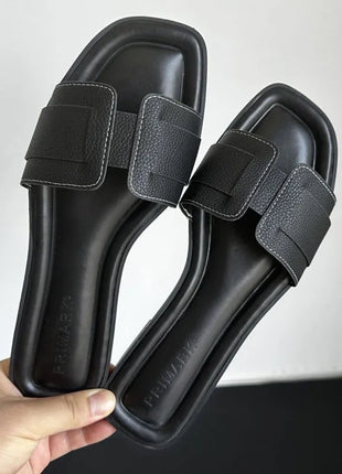 2025 Modern Women's Slippers Summer Outdoor Comfortable Flat Slippers Luxury Leather Slippers Women's Sandals Casual Slide Shoes