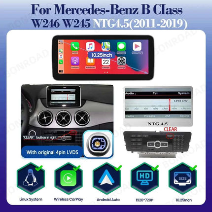 BONROAD Linux 12.3" Wireless CarPlay Car Multimedia Touch Screen Android Auto For Mercedes Benz B Class W245 W246 2011-2019 GPS