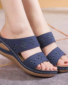 Embroidered Women's Sandals with Flowers - Casual Summer Slip-On Wedge