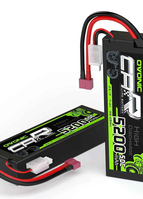 Ovonic 2S LiPo Battery 5200mAh 50C 7.4V Hard Case with Deans Plug for 1/10 &1/8 RC cars RC Monster Truck（2Packs）