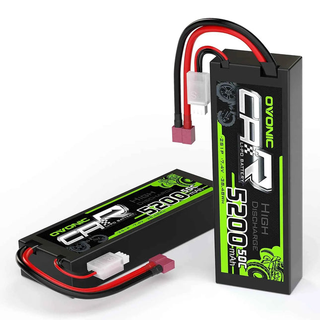 Ovonic 2S LiPo Battery 5200mAh 50C 7.4V Hard Case with Deans Plug for 1/10 &1/8 RC cars RC Monster Truck（2Packs）
