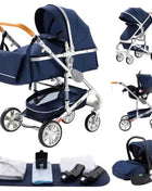 Multifunction 3 in 1 Baby Stroller with Car Seat and Sleeping Basket Baby Pram Lightweight Infant Pushchair Compact Folding Pram