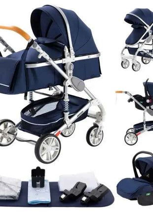 Multifunction 3 in 1 Baby Stroller with Car Seat and Sleeping Basket Baby Pram Lightweight Infant Pushchair Compact Folding Pram
