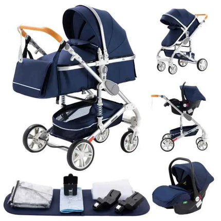 Multifunction 3 in 1 Baby Stroller with Car Seat and Sleeping Basket Baby Pram Lightweight Infant Pushchair Compact Folding Pram