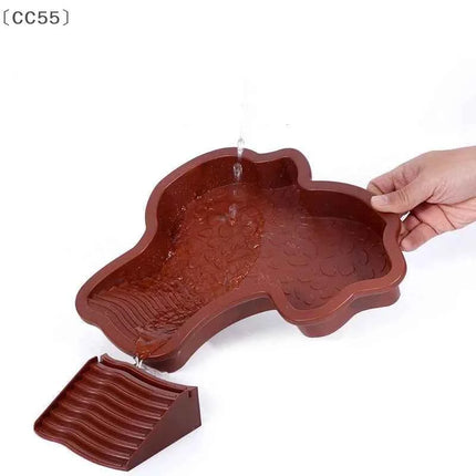 〔CC55〕Reptiles Water Dish With Anti-Slip Imitation Rock Ladders Food Water Bowl For Turtle Lizards Gecko Small Pet Supplies