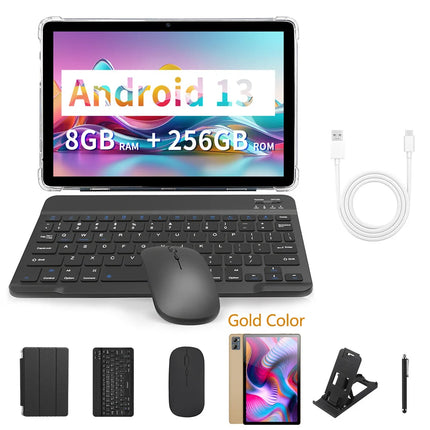 Tablet BDF 5G da 10.1 Pollici, 8GB RAM, 256GB ROM, Dual SIM, Doppia Fotocamera, con Cover Tastiera, Mouse e Batteria da 8000mAh