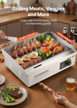 SucceBuy Commercial Electric Griddle 50-300°C Adjustable Temp Control, Stainless Steel Countertop Flat Top Grill for Steak, Panc
