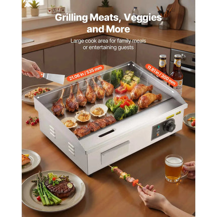 SucceBuy Commercial Electric Griddle 50-300°C Adjustable Temp Control, Stainless Steel Countertop Flat Top Grill for Steak, Panc
