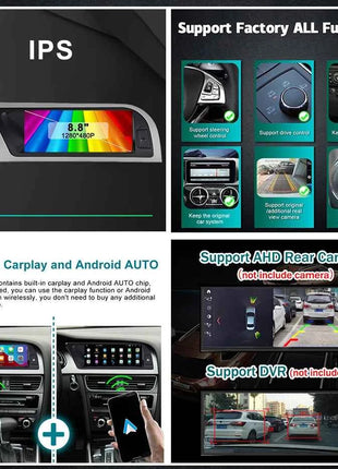 8GB 256GB Carplay 8.8'' Android 14 Auto Car Radio Multimedia player For Audi A4 B8 2009-2016 2 din autoradio Stereo 4G LTE