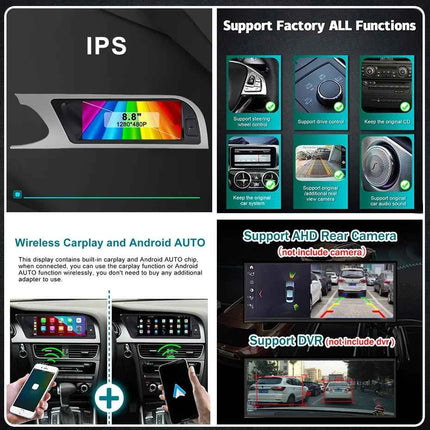 8GB 256GB Carplay 8.8'' Android 14 Auto Car Radio Multimedia player For Audi A4 B8 2009-2016 2 din autoradio Stereo 4G LTE