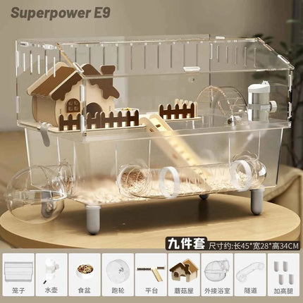 Luxury Acrylic Hamster Cage, Extra Large Transparent Habitat, Chew-Proof rodent Villa for Syrian Hamster Gerbil Mouse