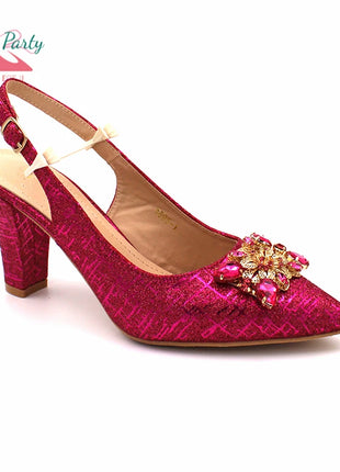 Set di Scarpe e Borsa per Donna Africana in Colore Fucsia, Design Classico Italiano di Alta Qualità con Cristalli Brillanti per Matrimoni e Feste