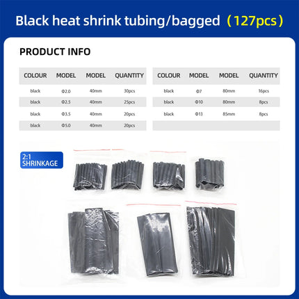 Kit tubi termorestringenti in sacchetto 127/164/328/530 pezzi 2:1 Filo termoretraibile Tubo termoretraibile Collegare la copertura Guaine di protezione del filo