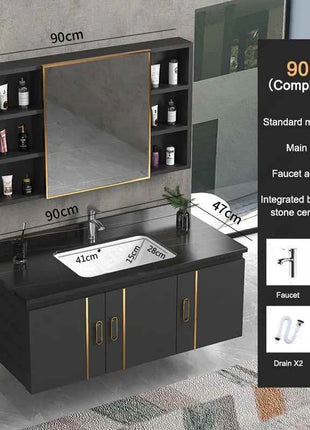 Bathroom Vanity Cabinet Set with Integrated Ceramic Sink Drain Accessories Wall Mounted Aluminum Storage Cabinet Mirror Combo
