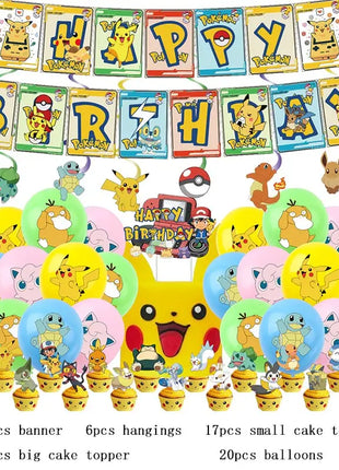Forniture per decorazioni per feste di compleanno a tema Pokemon Cartoon Pokemon Go Stoviglie Tazze Piatti Palloncino Pikachu per bomboniere per baby shower
