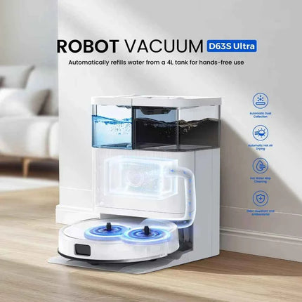 Teendow D63S Ultra Robot Vacuum and Mop, 10KPa Super Suction, Edge Cleaning, Auto Mop Wash & Dry, Self-Emptying 160 Min Runtime