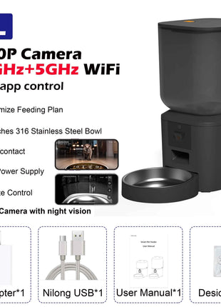 8L Automatic Cat Feeder With 1080p Camera Video 5G WiFi Cat Food Dispenser Pet Smart Voice Recorder Tuya APP Pet Auto Feeder