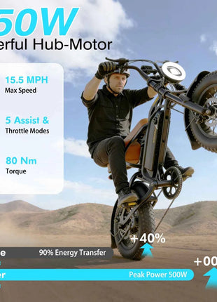 Bodywel M16 Adult ebike 250W Men's E-Mountain Bike 48V 13.5AH 16 Inch Fat Tire Off-Road Electric Bicycle UK/EU Warehouse