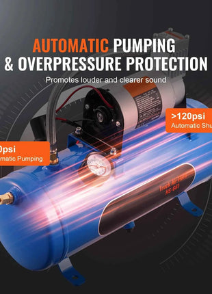 SucceBuy 12V Air Compressor with Tank 3/6L Train Horn Air Compressor 120psi Air Compressor System for Train Horn/Inflating Tire