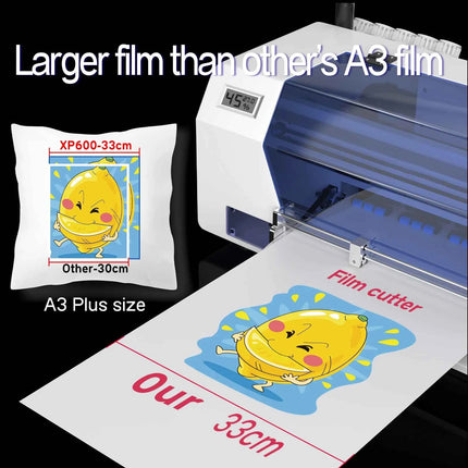 A3 Plus XP600 DTF Printer,Direct to Film,2X-Speed Compared to L1800,5" LED Multi-Function Display,Film Cutter,For Small Business