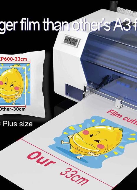 A3 Plus XP600 DTF Printer,Direct to Film,2X-Speed Compared to L1800,5" LED Multi-Function Display,Film Cutter,For Small Business