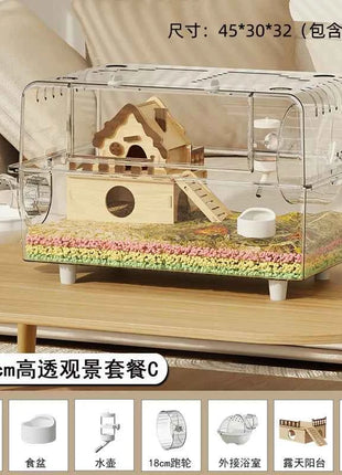 ‌Premium Hamster Cage, Thickened Acrylic Gerbil Mansion, Chew-Proof Luxury Habitat with Large Space, Ventilated Small Pet Home