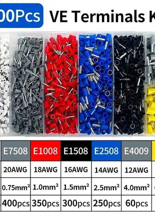200-1900Pcs Electrical Tube Insulated Terminal VE Tubular Crimp Terminals Wire Cable Connector Ferrules Terminal Connectors