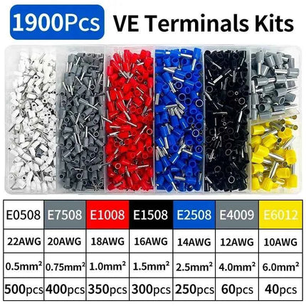 200-1900Pcs Electrical Tube Insulated Terminal VE Tubular Crimp Terminals Wire Cable Connector Ferrules Terminal Connectors