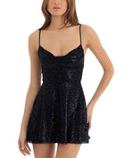 Abito da donna con paillettes lucide senza maniche, senza schienale, con spalline, aderente, mini abito da donna alla moda, abito da festa a trapezio per cocktail streetwear