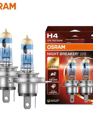 OSRAM Night Breaker 220 Car Lamps H4 H7 H11 Halogen Headlight +220% Power Bright +150m Long Beam Original Light 12V Germany, 2x