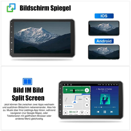 Universal Autoradio MOPECT Android 15 10.1" 360° Touchscreen 1 DIN Wireless CarPlay Android Auto GPS Navi RDS WiFi Mikrofon FM