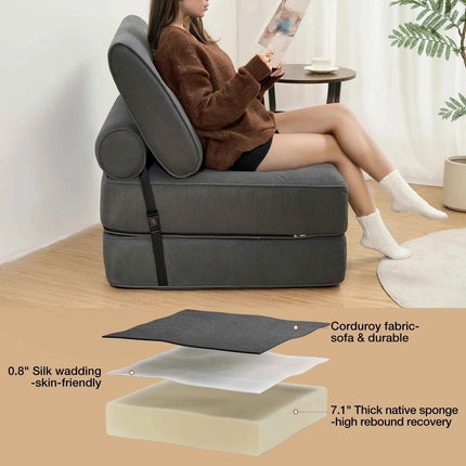 Folding Sofa Bed Sleeper Sofa Chair 3 in 1 Convertible Sofa Bed with 2 Pillows Foldable Couches Mattress with Back Support Floor