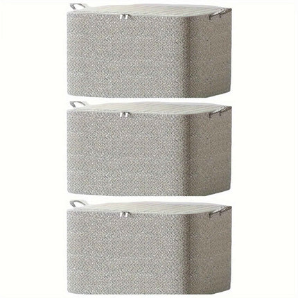 3-Piece Heavy-Duty Foldable Storage Boxes with Lids - Large Stackable Organizing Bins Made of Heavy-Duty Non-Woven Fabric