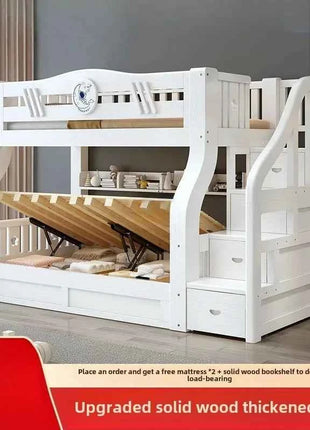 White Bunk Bed, Solid Wood , Children's , Second Floor, Siblings, Upper and Lower , Letter Small Apartment, High An