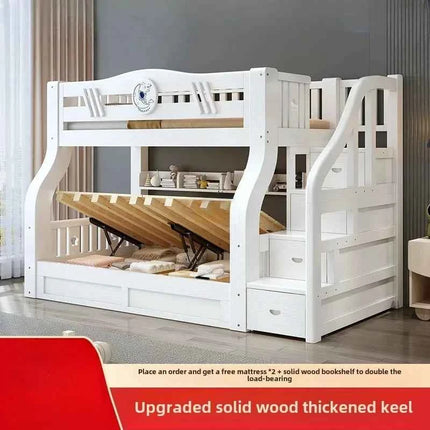 White Bunk Bed, Solid Wood , Children's , Second Floor, Siblings, Upper and Lower , Letter Small Apartment, High An