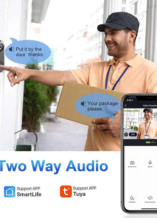 Videocitofono senza fili 1080P Telecamera WiFi Campanello per porta intelligente Tuya Sicurezza domestica intelligente Rilevazione movimento Campanello citofono per visione notturna