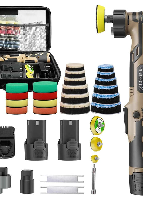 12V Cordless Mini Car Polisher 6-speed Adjustable 3 Central Axes For Car And Furniture Polishing With 2*2300mah Battery