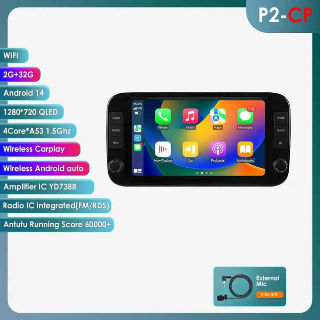 Hizpo 9 Inch 1 Din Wireless Carplay Android Auto Car Radio for Fiat Panda 2013 - 2024 Multimedia Video Player GPS Navigation WIFI Head Unit AI Voice Intelligent Systems Autoradio Stereo QLED Screen Audio FM RDS DVR Camera Map