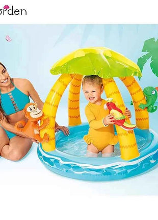 Tropical Island Coconut Tree Design piscina gonfiabile per bambini piscina per bambini con tettuccio parasole 1-3Y divertimento gioco d'acqua all'aperto