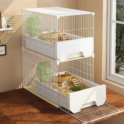 Large Hamster Cage with Easy Clean Drawer Luxury Villa Style for Golden Hamster Fancy Mouse And Dwarf Rat Habitat Decor