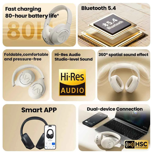 HAYLOU S30 Wireless Bluetooth 5.4 Headphones 43dB Adaptive Noise Cancelling Headsets 40mm Dynamic Driver 80H Playtime Earphones