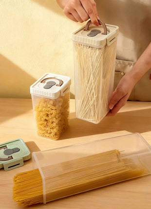 WORTHBUY Pasta Storage Box With Handle Moisture-Proof Plastic Noodles Sealed Can Spaghetti Storage Container Kitchen Organizer