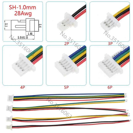 5/10 Pz SH 1.0mm Maschio/Femmina Connettore Con Filo 100/200/300mm Cavo 2/3/4/5/6/8/10P Spille Ponticello linea SH1.0 SHR Per Arduino