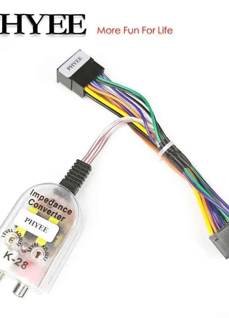 PHYEE Cablaggio convertitore ad alta a bassa impedenza da 16 pin, filtro antirumore trasformatore adattatore uscita linea RCA, Plug & Play per Android per auto
