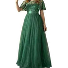 European and American Wine Red Evening Gown with Round Neck Flared Sleeves and Mesh Long Dress for Wedding 2026new Wedding Dress