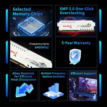 Great Wall DDR5 RAM 16GB 6400MHz Overclocking Desktop Gaming Memory Compatible Intel XMP 3.0 & AMD Expo Dimm Memoria