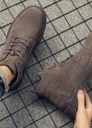 2022 Autumn Men Boots Street Trend Motorcycle Boots Winter Flat Lace-up Suede Ankle Boots Thickened Botas Hombre Piel