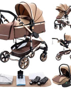 Multifunction 3 in 1 Baby Stroller with Car Seat and Sleeping Basket Baby Pram Lightweight Infant Pushchair Compact Folding Pram