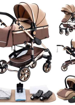 Multifunction 3 in 1 Baby Stroller with Car Seat and Sleeping Basket Baby Pram Lightweight Infant Pushchair Compact Folding Pram