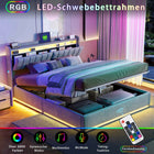 Upholstered Double Bed,Hydraulic Bed with Bed Box,Headboard with LED and USB Charging Station,Functional Bed Velvet